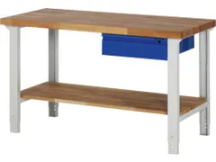 établi RAL7035/RAL5010 HxlxP 790-1140x1500x700mm plateau hêtre