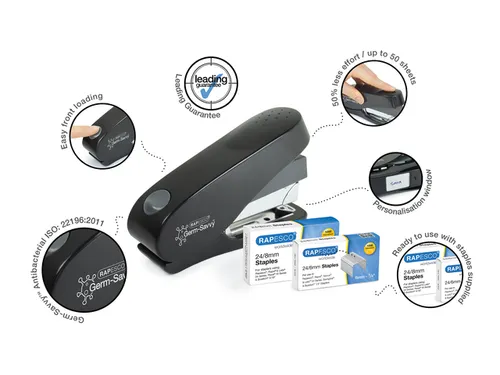 Nietmachine Rapesco Germ-Savvy Less Effort Eco Luna antibacterieel zwa