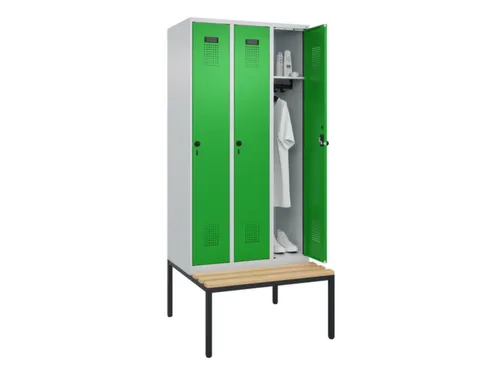 locker met bank,HxBxD 2120x900x815mm,3vak,vak B 300mm,draaigrendel