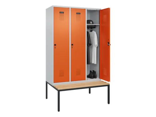 locker met bank,HxBxD 2120x1200x815mm,3vak,vak B 400mm,draaigrendel