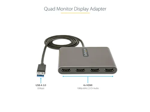 USB 3.0 naar 4x HDMI Adapter, Externe Video & Grafische Kaart, USB Typ