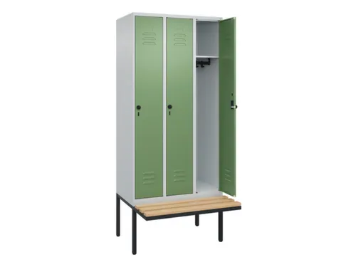 locker met bank,HxBxD 2120x900x815mm,3vak,vak B 300mm,draaigrendel