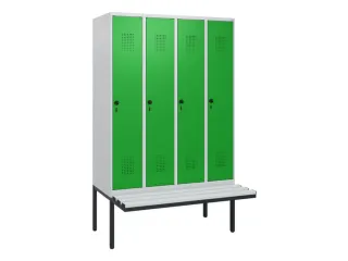 locker met bank,HxBxD 1950x1200x815mm,4vak,vak B 300mm,draaigrendel - 2