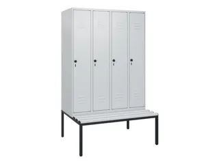 locker met bank,HxBxD 1950x1200x815mm,4vak,vak B 300mm,draaigrendel - 1