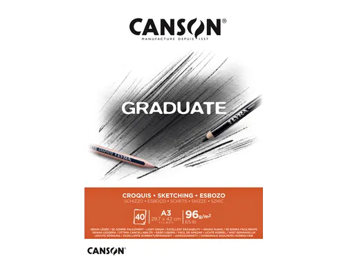 Schetspapier Canson Graduate Sketch 40vel 96gr A3 natuurlijk wit