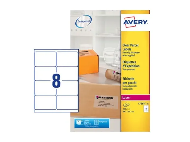 laseretiket Avery 99,1x67,7mm transparant 25 vel 8 etiketten per vel