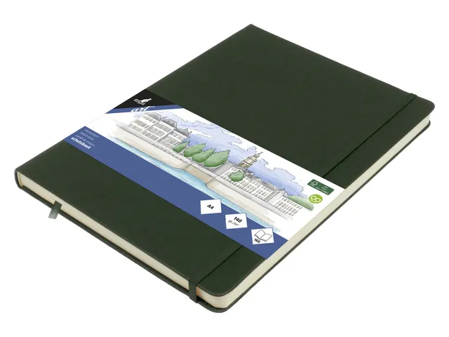 Schetsboek Kangaro A4 forest green PU HC 80 vel 140gr roomwit met elas