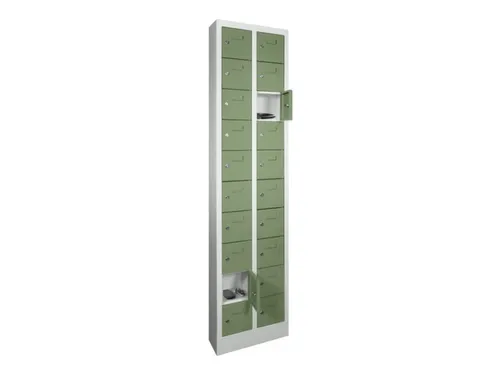 lockerkast,HxBxD 1950x460x200mm,2x10vakken,RAL7035,front RAL6011