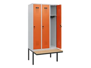 locker met bank,HxBxD 1950x900x815mm,3vak,vak B 300mm,draaigrendel - 1