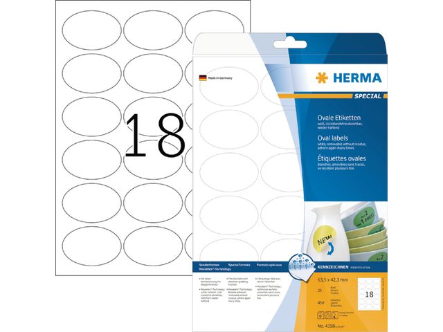 Etiket Herma 4358 Movables 63.5x42.3mm Verwijderbaar Ovaal 450stuks | HermaLabels.be