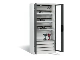 acculaadkast 1950x930x500mm 15stekkerdozen 230V ventilator fr. RAL7016 - 1