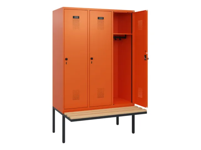 locker met bank,HxBxD 1950x1200x815mm,3vak,vak B 400mm,draaigrendel