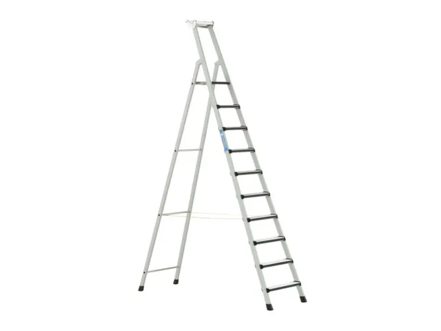 trapladder,eenzijdig,10treden,m. bekleding,stand H 2,5m,balk L 3,4m