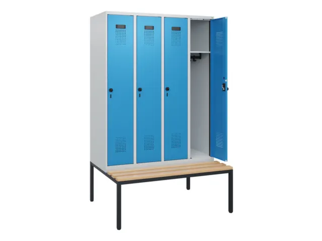 locker met bank,HxBxD 1950x1200x815mm,4vak,vak B 300mm,draaigrendel