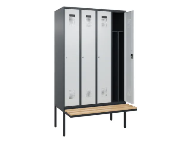 locker met bank,voor scheiding van kleding,HxBxD 2120x1200x815mm,4vak