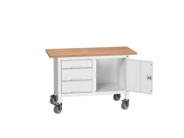 werkbank,HxBxD 830x1250x600mm,multiplexblad,uitrusting: 3laden,kast