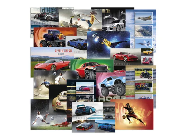 Cartes-posters De Stulp thème véhicules et sport A4 assorti