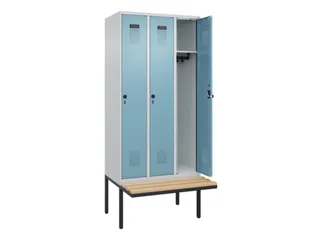 locker met bank,HxBxD 2120x900x815mm,3vak,vak B 300mm,draaigrendel - 2
