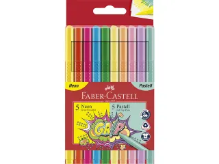 Viltstiften Faber-Castell Grip Neon en Pastel kleuren 10 stuks in etui - 1
