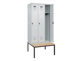 locker met bank,HxBxD 2120x900x815mm,3vak,vak B 300mm,draaigrendel - 2