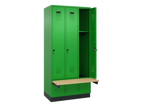 locker met bank,HxBxD 1950x900x815mm,3vak,vak B 300mm,draaigrendel