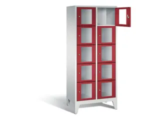 Lockerkast 1850x810x500mm 2x5 vakken Cilinderslot Poten, RAL3003 - 1