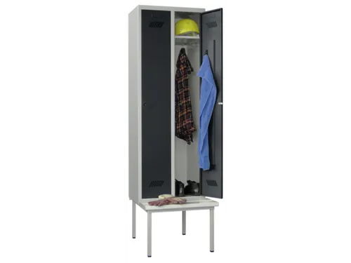 locker met bank,HxBxD 2150x800x500mm,2vak,RAL7035,front RAL7016