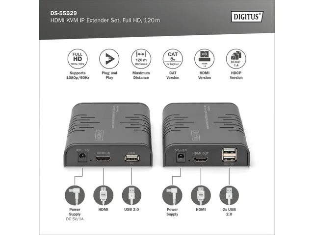 IP KVM Extender Set 120m point-to-multipoint 1080p/60Hz