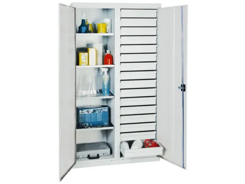 Draaideurkast Hxbxd 1800x1000x500mm 16laden 4legborden Lichtgrijs