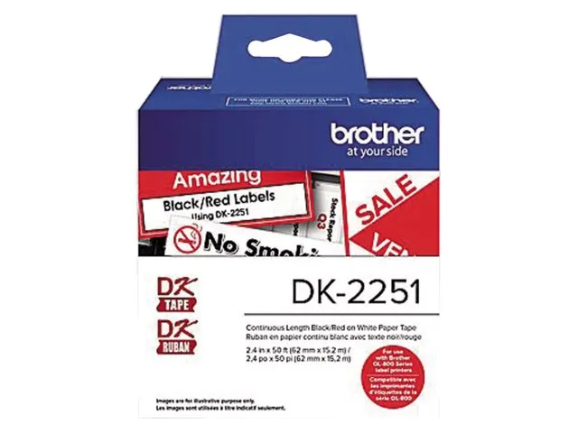 Etiket Brother DK-22251 62mm 15-meter zwart/rood