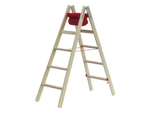 trapladder,beide zijden,2x5,treden,balk L 1,52m,hout