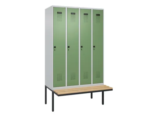 locker met bank,HxBxD 2120x1200x815mm,4vak,vak B 300mm,draaigrendel