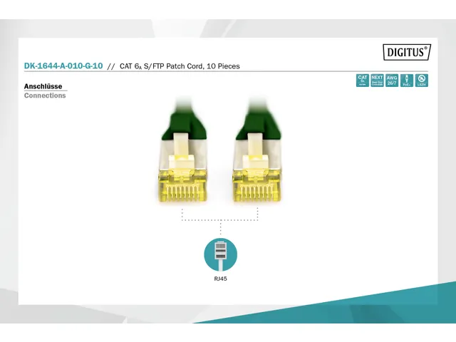 CAT 6A S/FTP PATCH CORD 10P AWG 26/7 1m