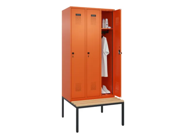 locker met bank,HxBxD 2120x900x815mm,3vak,vak B 300mm,draaigrendel