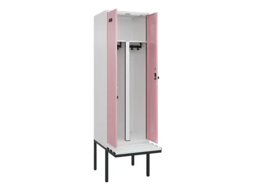 PBM-locker met bank,HxBxD 2120x600x815mm,2vak,vak B 300mm,draaigrendel