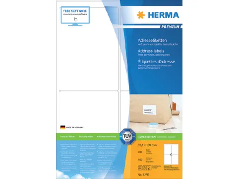 Herma 4250 Premium Adresetiketten A4 99.1x139mm Wit 400 stuks