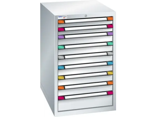 ladekast,HxBxD 1000x605x695mm,9lade(n),cil.-slot,RAL7035,front RAL7035