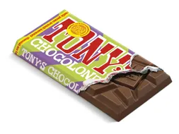 Chocolade Tony Chocolonely melk karamel pecan crunch reep 90 gram
