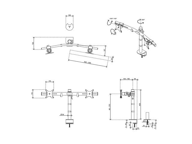 Bras double écran Vieuwmate Bureau 643 noir
