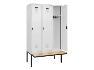 locker met bank,HxBxD 2120x1200x815mm,3vak,vak B 400mm,draaigrendel - 2