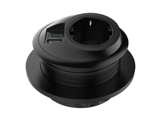 Desktop stekkerdoos Power PixelTUF 1x Schuko + USB A en C 25W Zwart