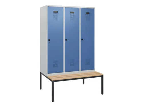 locker met bank,HxBxD 1950x1200x815mm,3vak,vak B 400mm,draaigrendel