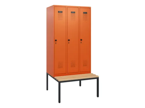 locker met bank,HxBxD 1950x900x815mm,3vak,vak B 300mm,draaigrendel