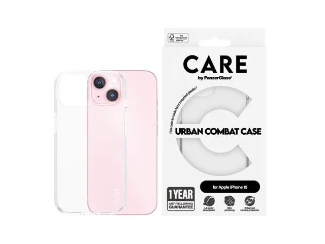 PanzerGlass CARE by Urban Combat Case Transparent iPhone 15, Hoe