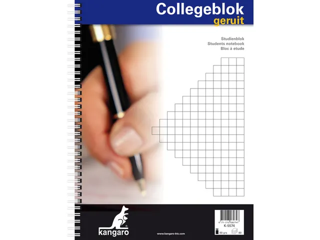 Collegeblok Kangaro A4 60 grams 23 rings 80 blad ruit 10mm