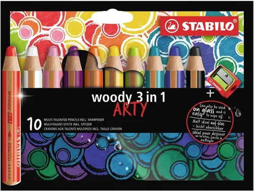 Kleurpotloden STABILO 880 woody 3 in 1 Arty incl slijper ass 10st