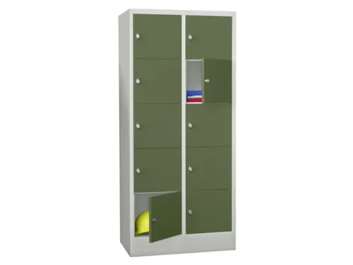 lockerkast,HxBxD 1850x800x500mm,2x5vakken,RAL7035,front RAL6011