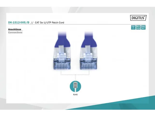 CAT 5e U-UTP patchkabel PVC AWG 26/7 Lengte 0,5m Blauw