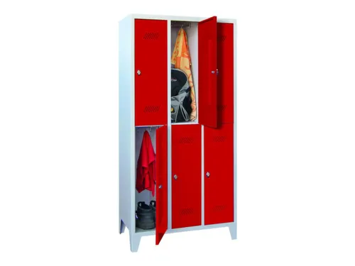 dubbeldekse locker,HxBxD 1850x900x500mm,3x2vak.,RAL7035,front RAL3000