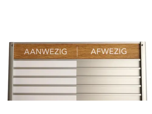 Menoor In-Uit bord 6 namen Aluminium Aanwezig/Afwezig Houtlook
